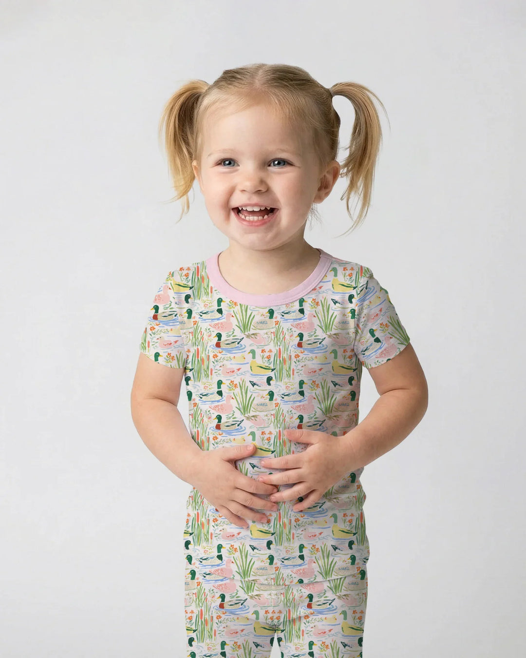 Whimsical Mallard Duck Bamboo Two Piece Short Sleeve Pajama Set