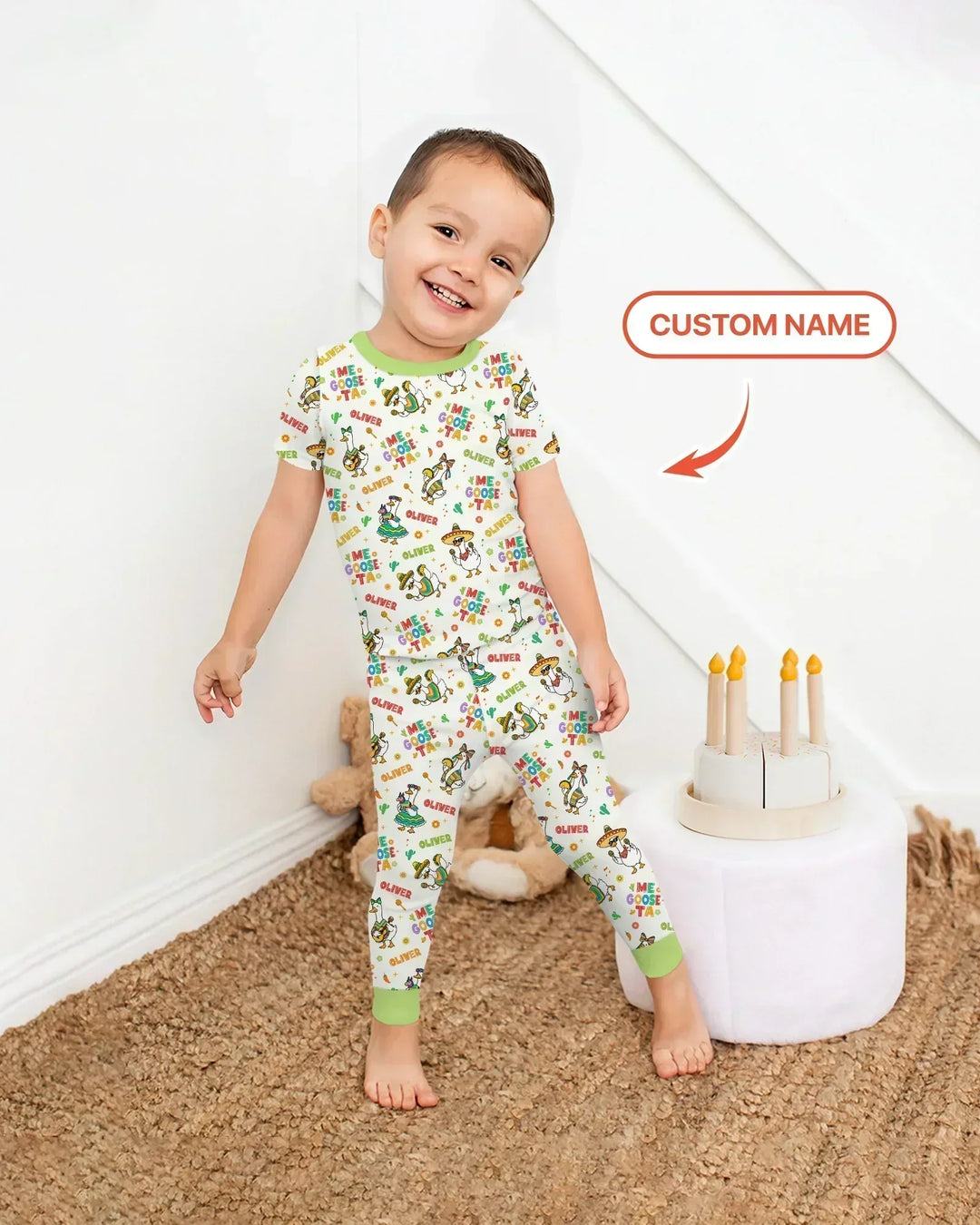 Conjunto de pijama de dos piezas de manga corta de bambú personalizable "Me Goose-ta"