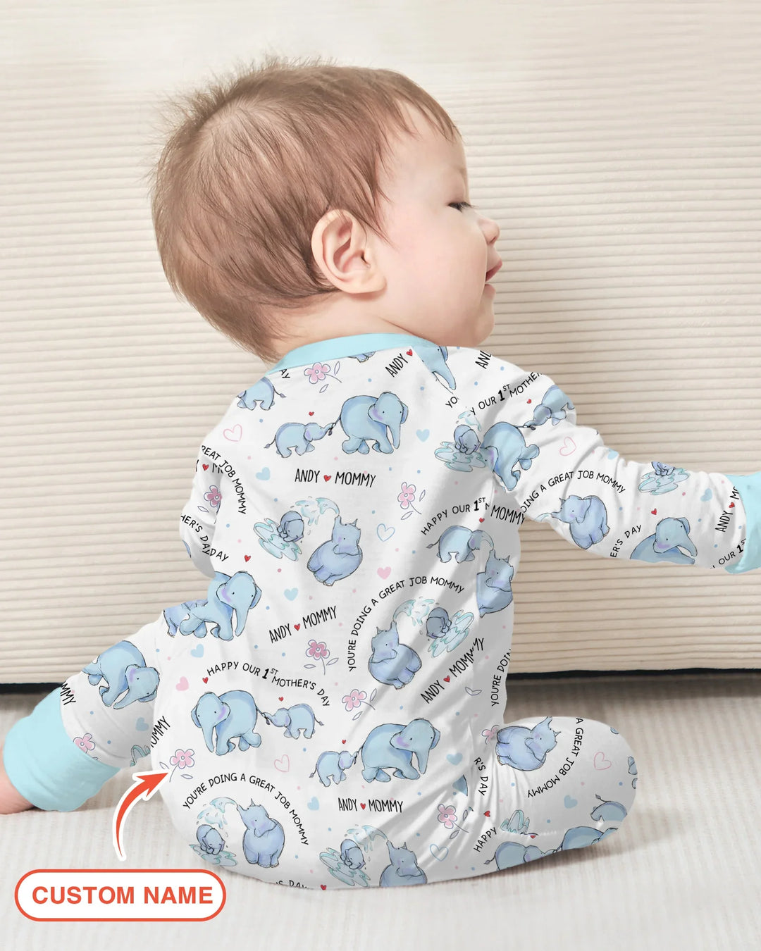 Custom Name Mother & Baby Elephant Convertible Zippy