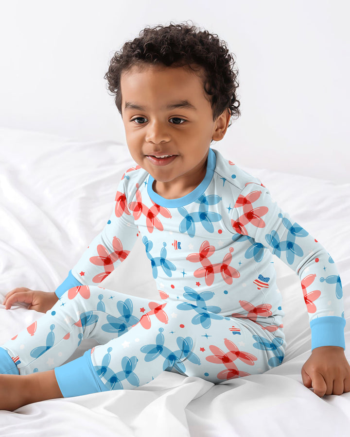 American Balloon Dog Party Bamboo Two Piece Long Sleeve Pajama Set