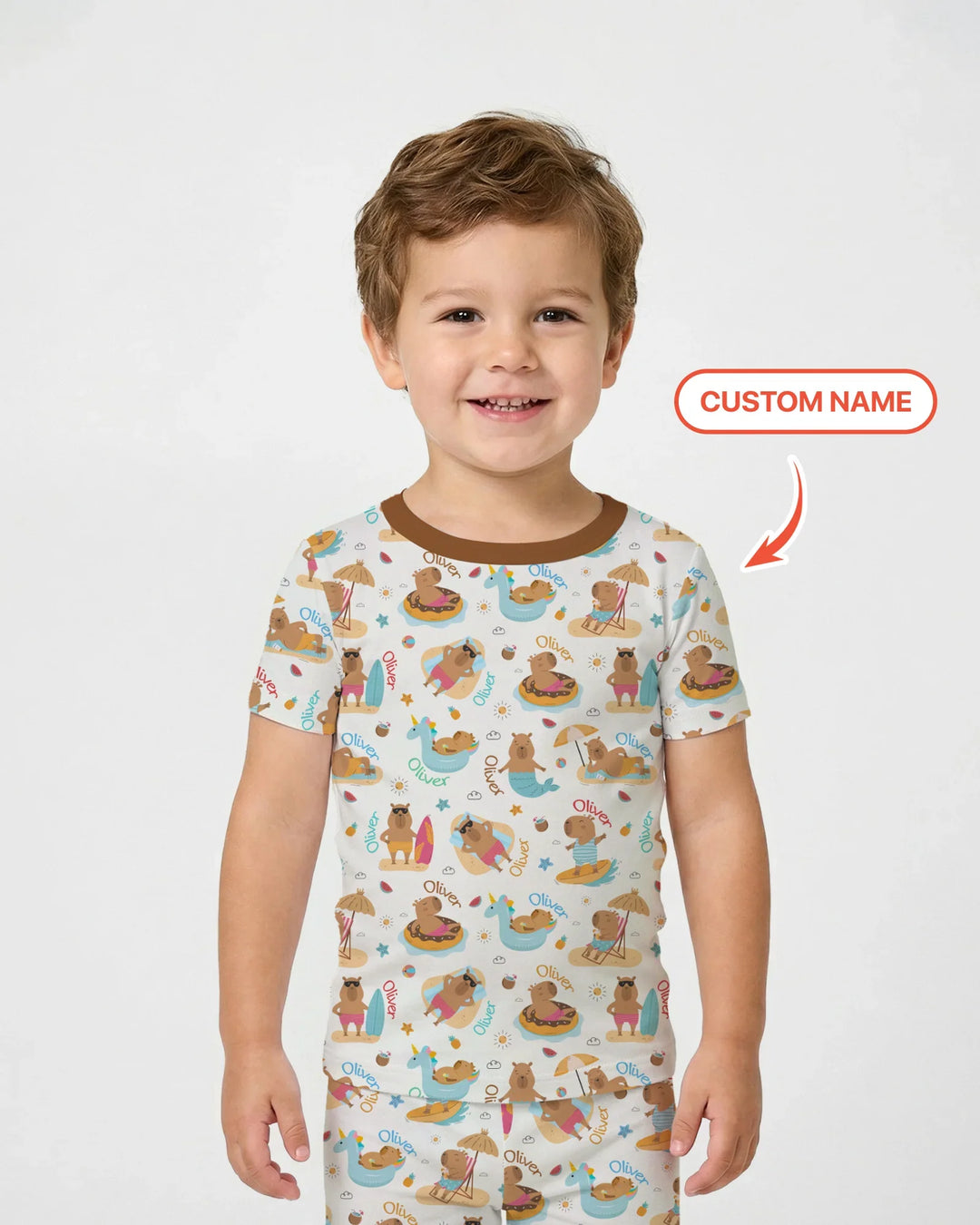 Don't Worry, Be Capy Custom Name Bamboo Two Piece Short Sleeve Pajama Set
