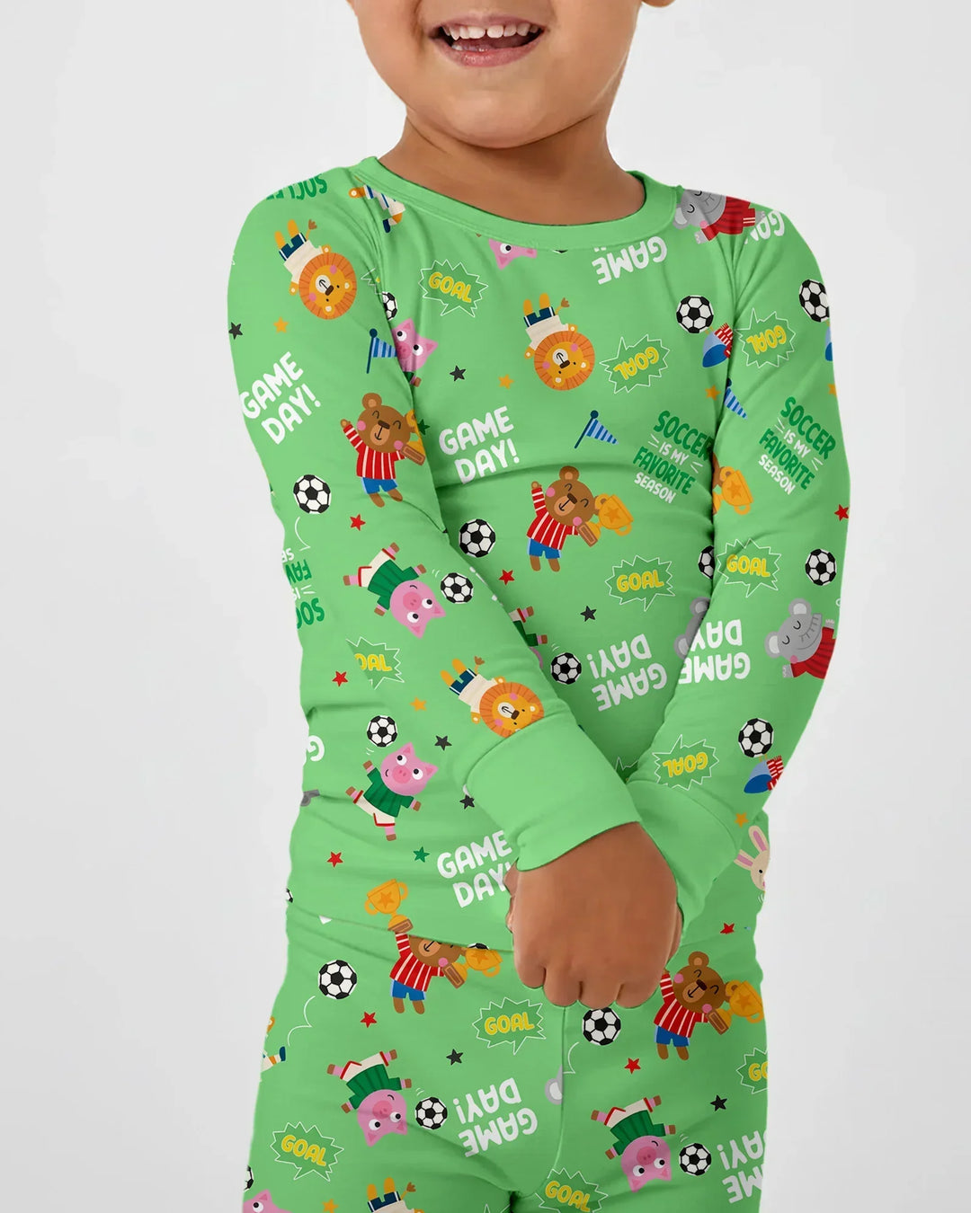 The World Cup Soccer Animals Bamboo Two Piece Long Sleeve Pajama Set