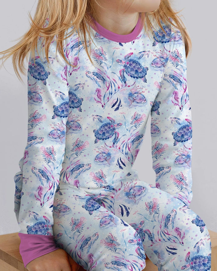 Little Turtles Family Matching Bamboo Two Piece Long Sleeve Pajama Set