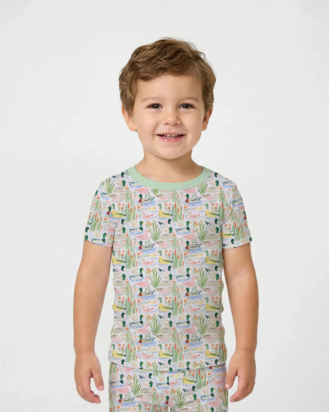 Whimsical Mallard Duck Bamboo Two Piece Short Sleeve Pajama Set