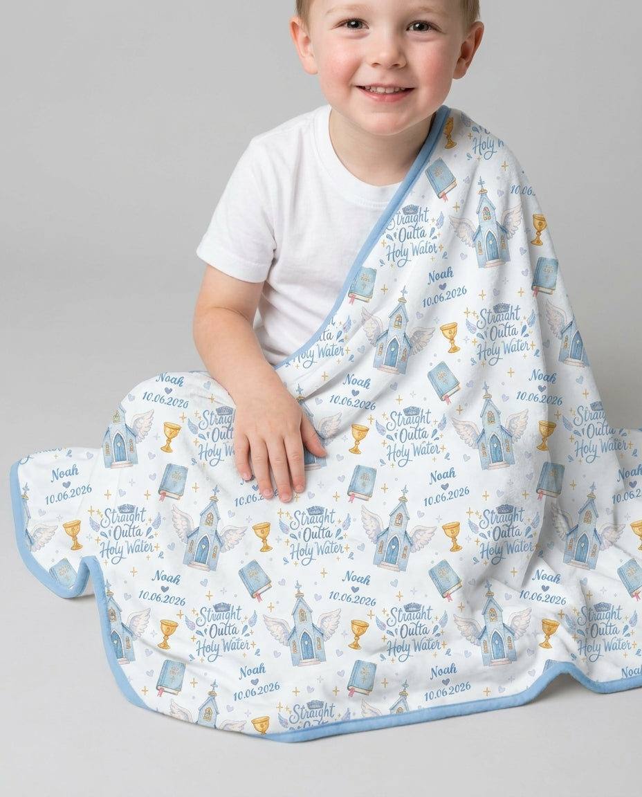 Custom Name Baptism Christening Straight Outta Holy Water Bamboo Blanket
