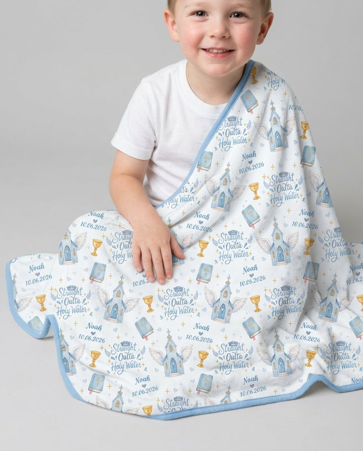 Custom Name Baptism Christening Straight Outta Holy Water Bamboo Blanket