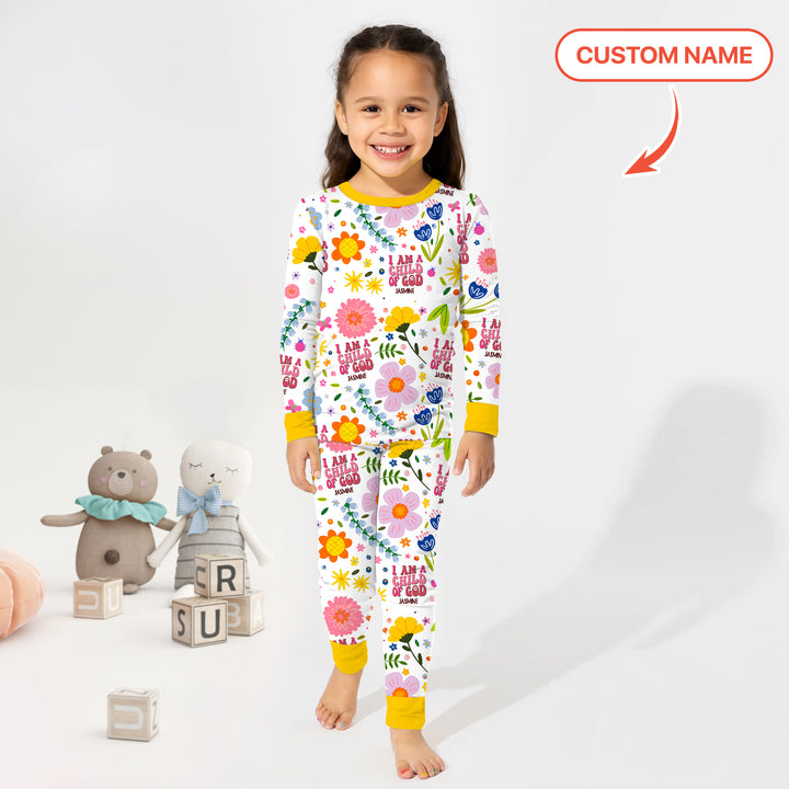I Am A Child Of God Custom Name Girl  Two Piece Long Sleeve Pajama Set