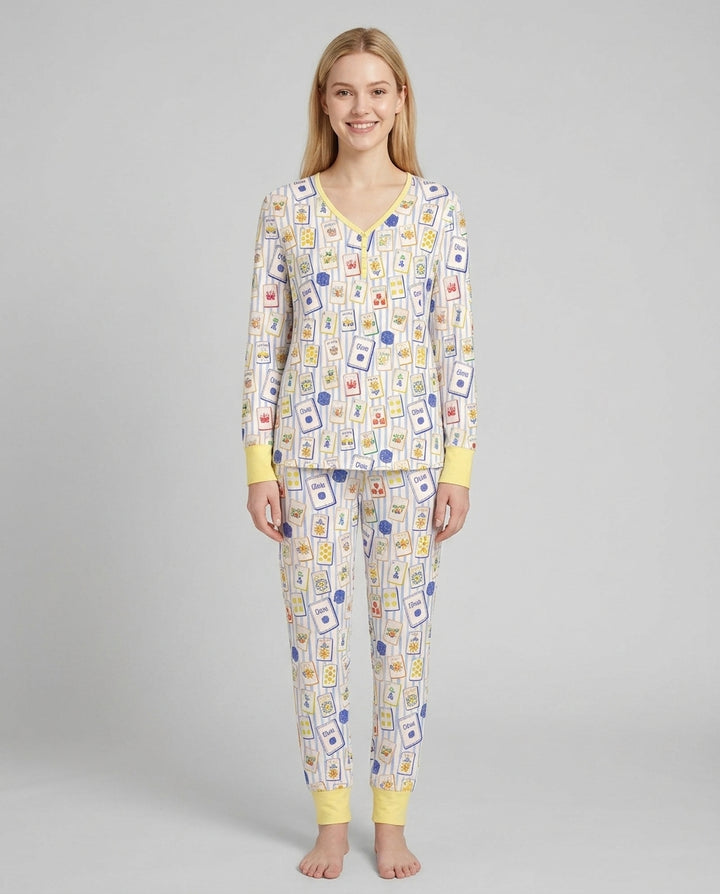 Coastal Mahjong Custom Name Mommy & Me Matching Bamboo Women Pajama Set