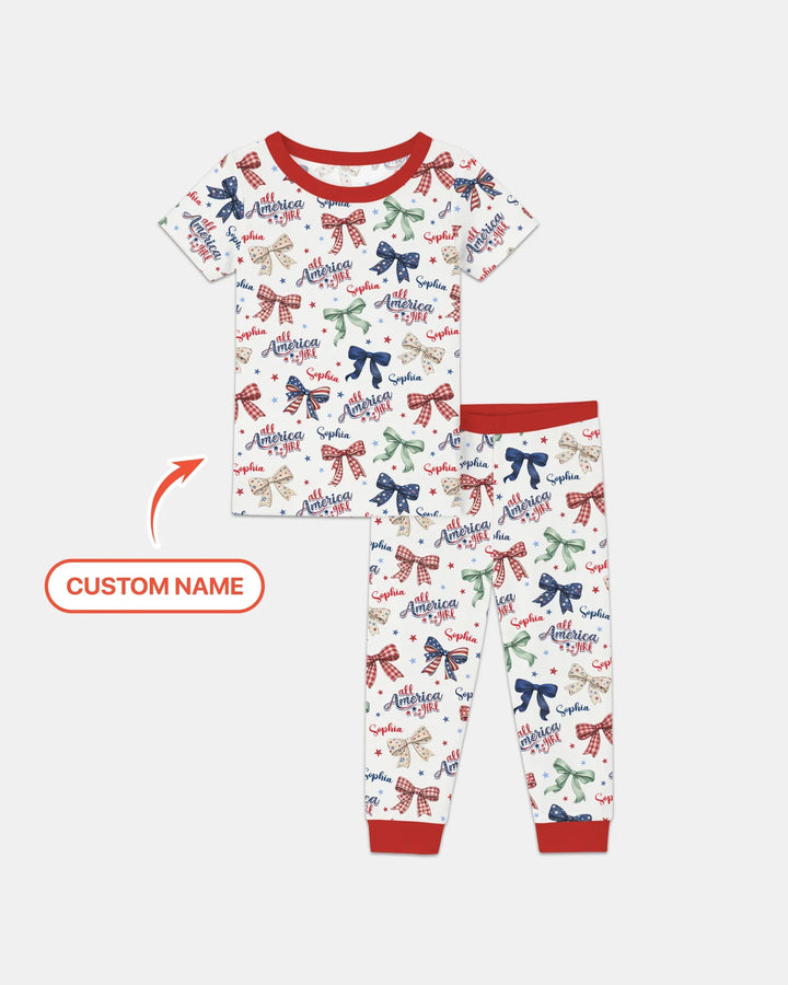 Custom Name All American Girl Bamboo Two Piece Short Sleeve Pajama Set