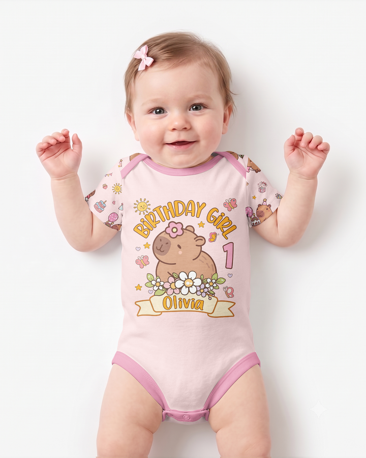 Personalized Capy Birthday Girl Bamboo Bodysuit