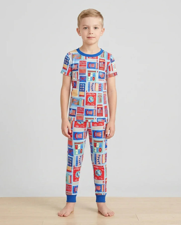 Patriotic Matchbox Family Matching Bamboo Two Piece Short Sleeve Pajama Set