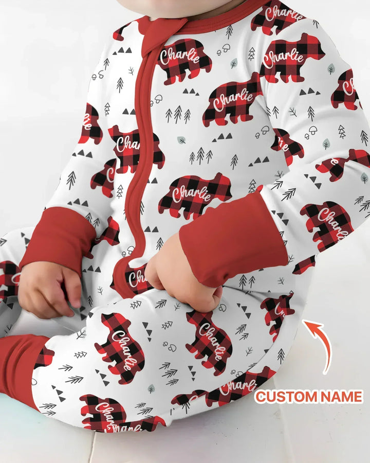 Oso familiar con nombre personalizado, a juego, de bambú convertible con cremallera