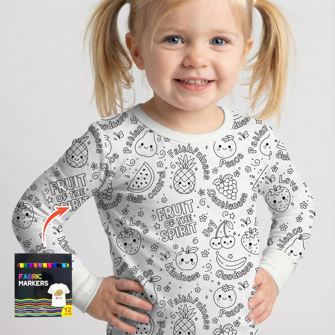 All Colorable Fruit of the Spirit Two Piece Long Sleeve Pajama Set