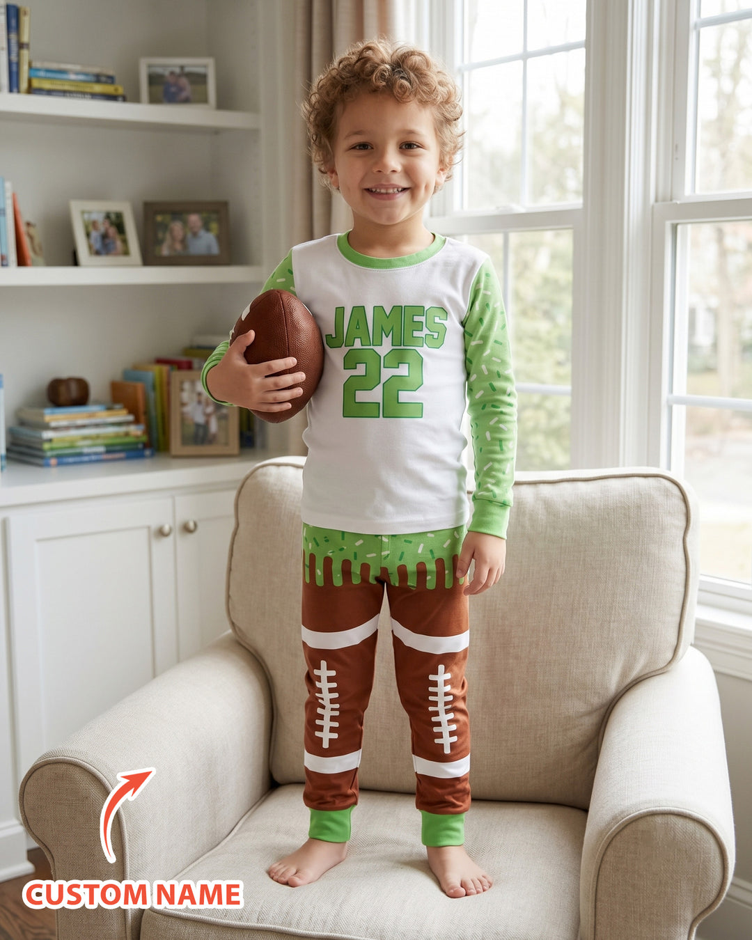 Personalized Dripping Sport Ball Custom Name Number Bamboo Two Piece Long Sleeve Pajama Set