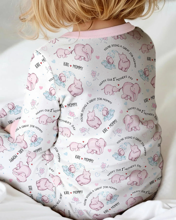 Custom Name Mother & Baby Elephant Convertible Zippy
