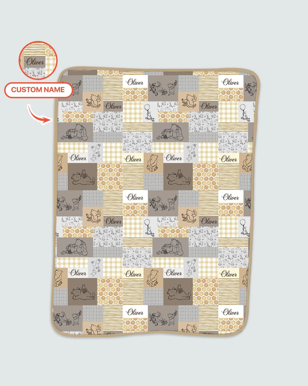 Personalized Classic Bear Patchwork Bamboo Blanket