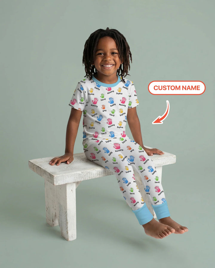 First Mother Day - Handprints Bamboo Two Piece Short Sleeve Pajama Set