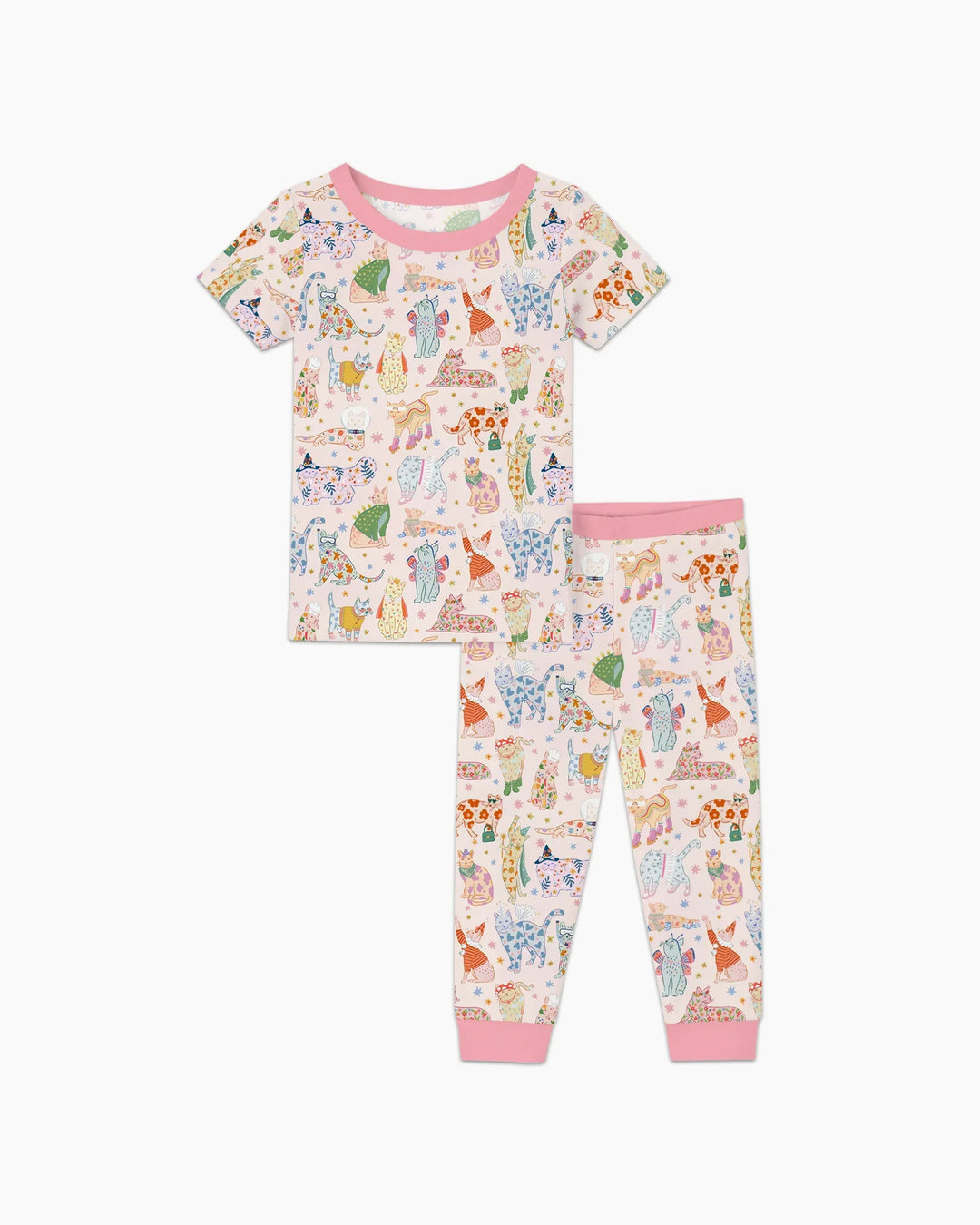 Whimsical Cat Parade Two Piece Short Sleeve Pajama Set