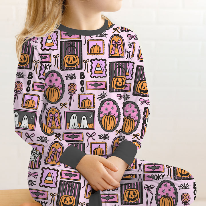 Spooky Frames Two Piece Long Sleeve Pajama Set For Halloween