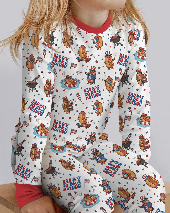 Hot Dog Patriotic Bamboo Two Piece Long Sleeve Pajama Set