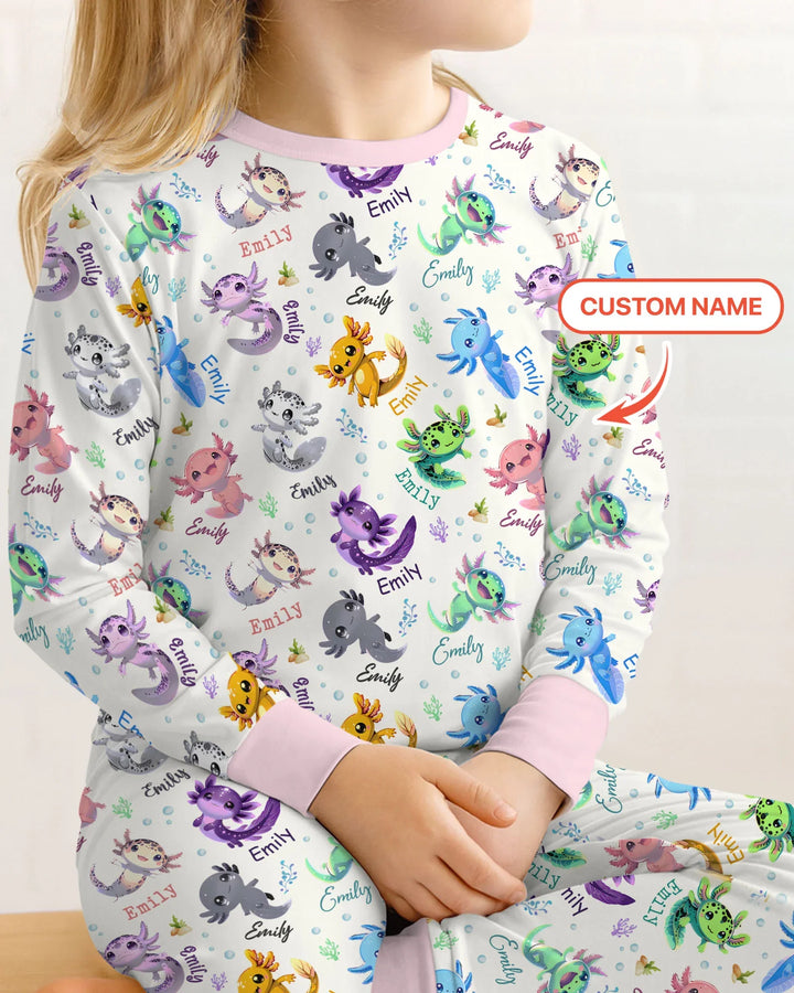 I Love You Axolotl Custom Name Two Piece Long Sleeve Pajama Set