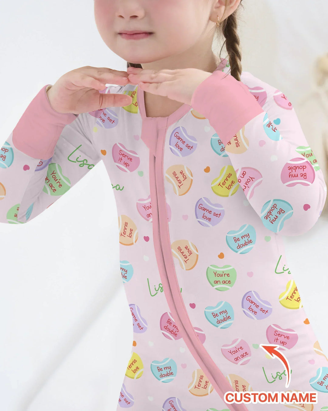 Custom Name Tennis Candy Hearts Bamboo Convertible Zippy