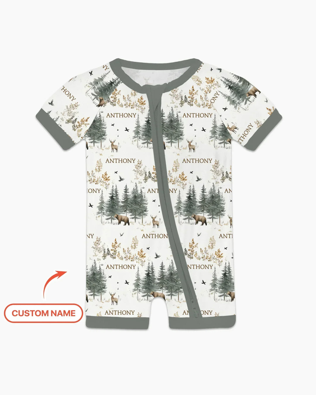 Custom Name Forest Bear Deer Bamboo Shorty Zippy