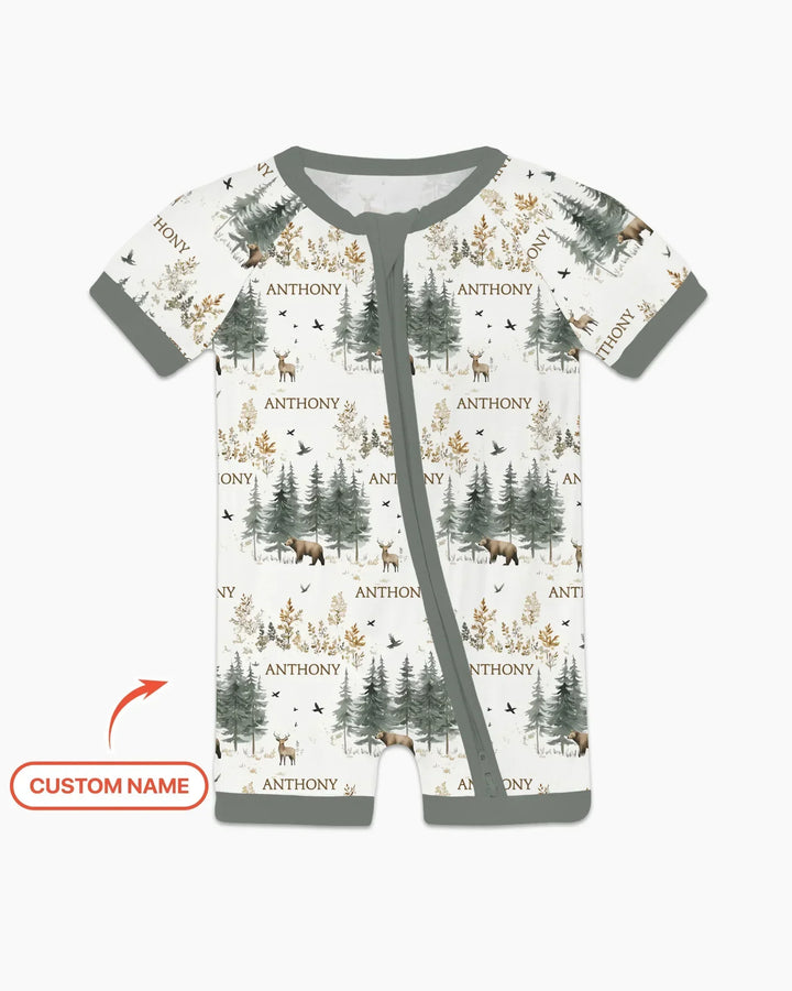 Custom Name Forest Bear Deer Bamboo Shorty Zippy