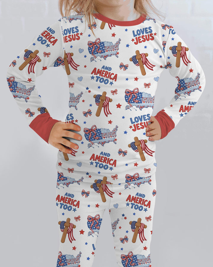Loves Jesus And America Too Bamboo Two Piece Long Sleeve Pajama Set