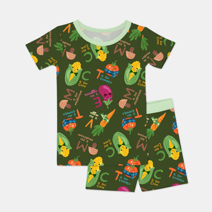 Veggie Letter Two Piece Short Sleeve Shorts Pajama Set