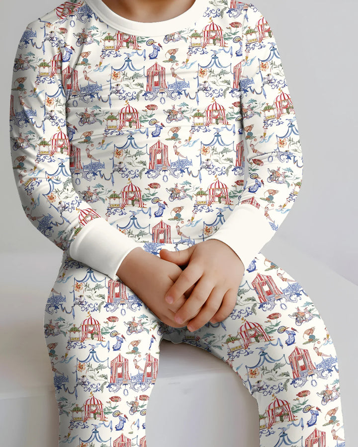 Vintage Lousiana Circus Toile Family Matching Bamboo Two Piece Long Sleeve Pajama Set