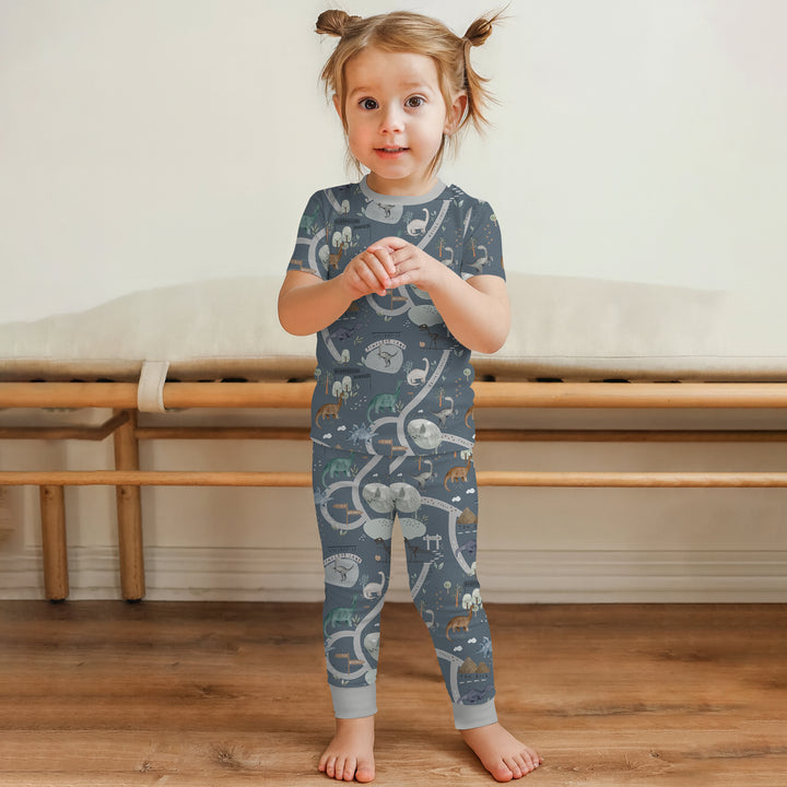 Dinosaur Route Map Two Piece Short Sleeve Pajama Set