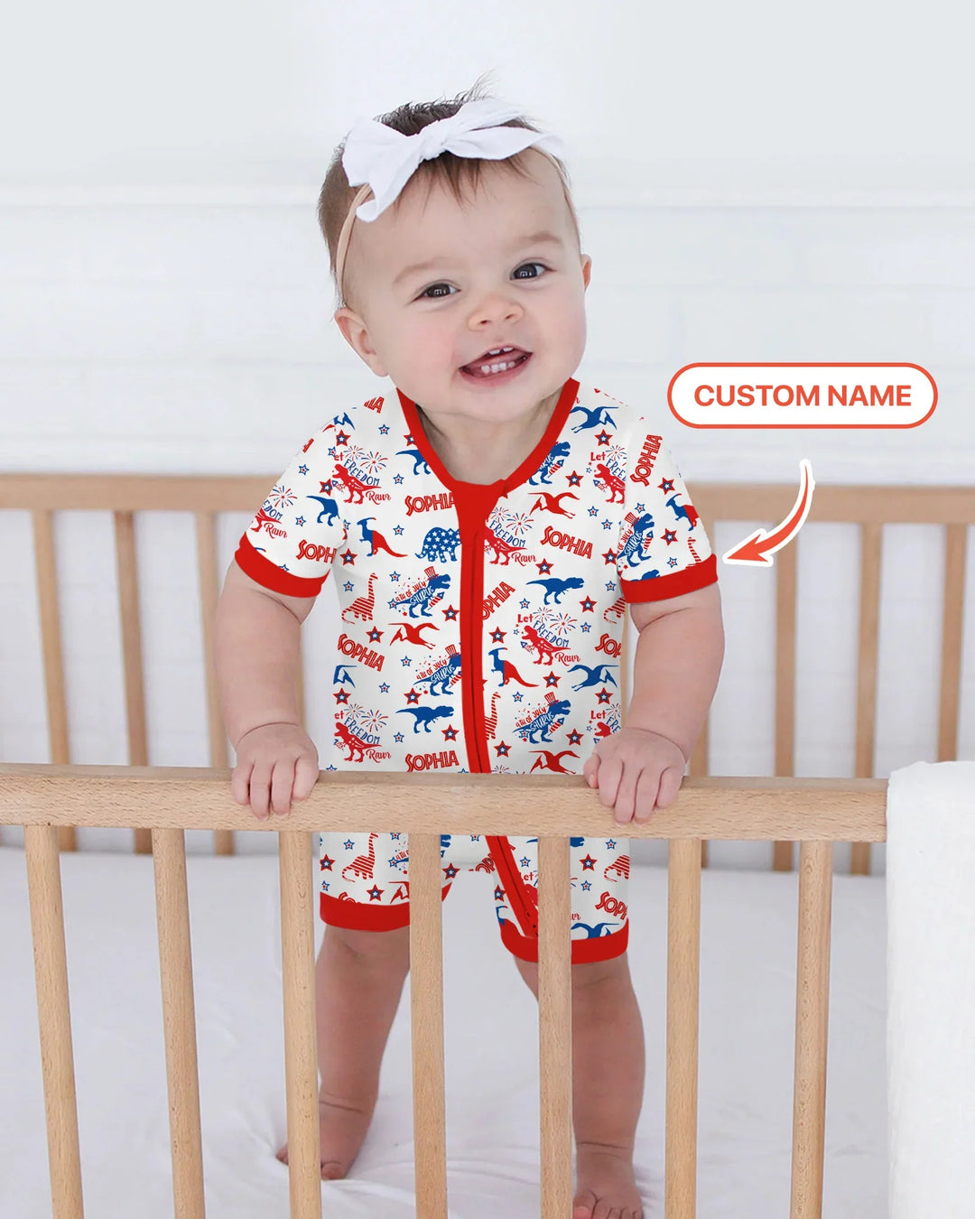 Custom Name Patriotic Dinosaur Bamboo Shorty Zippy