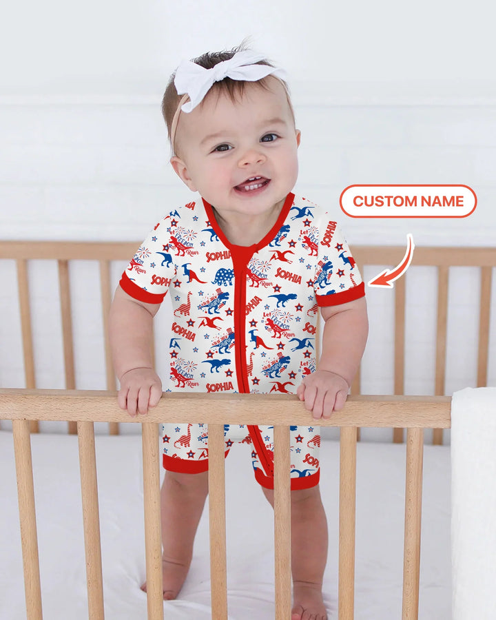 Custom Name Patriotic Dinosaur Bamboo Shorty Zippy
