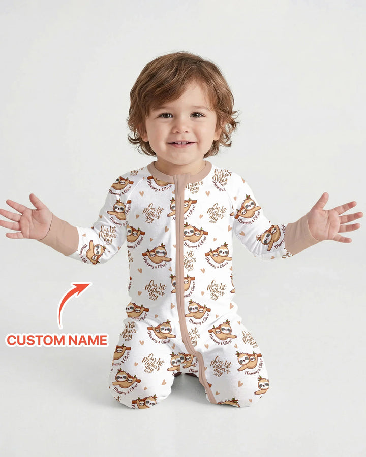 Custom Name Mama & Baby Sloth – Our First Mother’s Day 2026 Bamboo Convertible Zippy