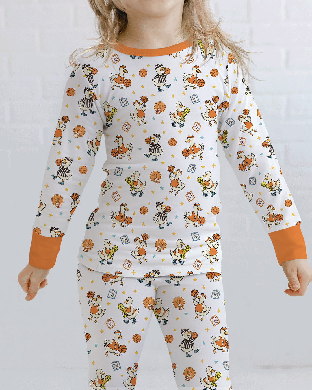 Silly Goose Playing Basketball Bamboo Two Piece Long Sleeve Pajama Set