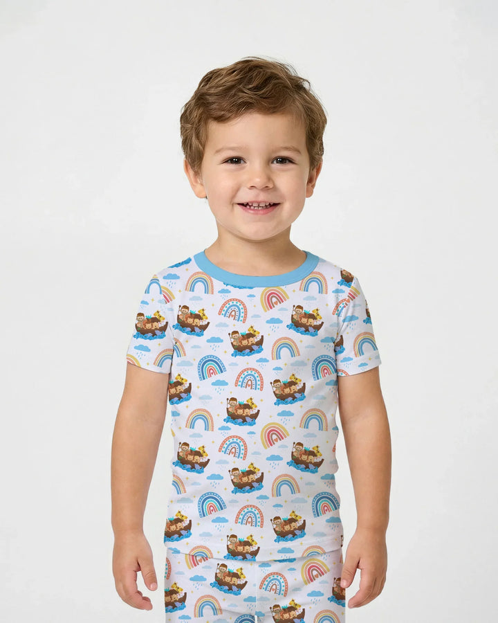 Pijama de dos piezas de manga corta "El Arca de Noé y la Promesa del Arco Iris de Dios"