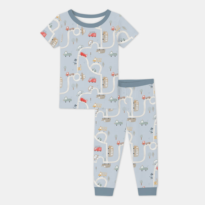 Car Route Map Two Piece Short Sleeve Pajama Set