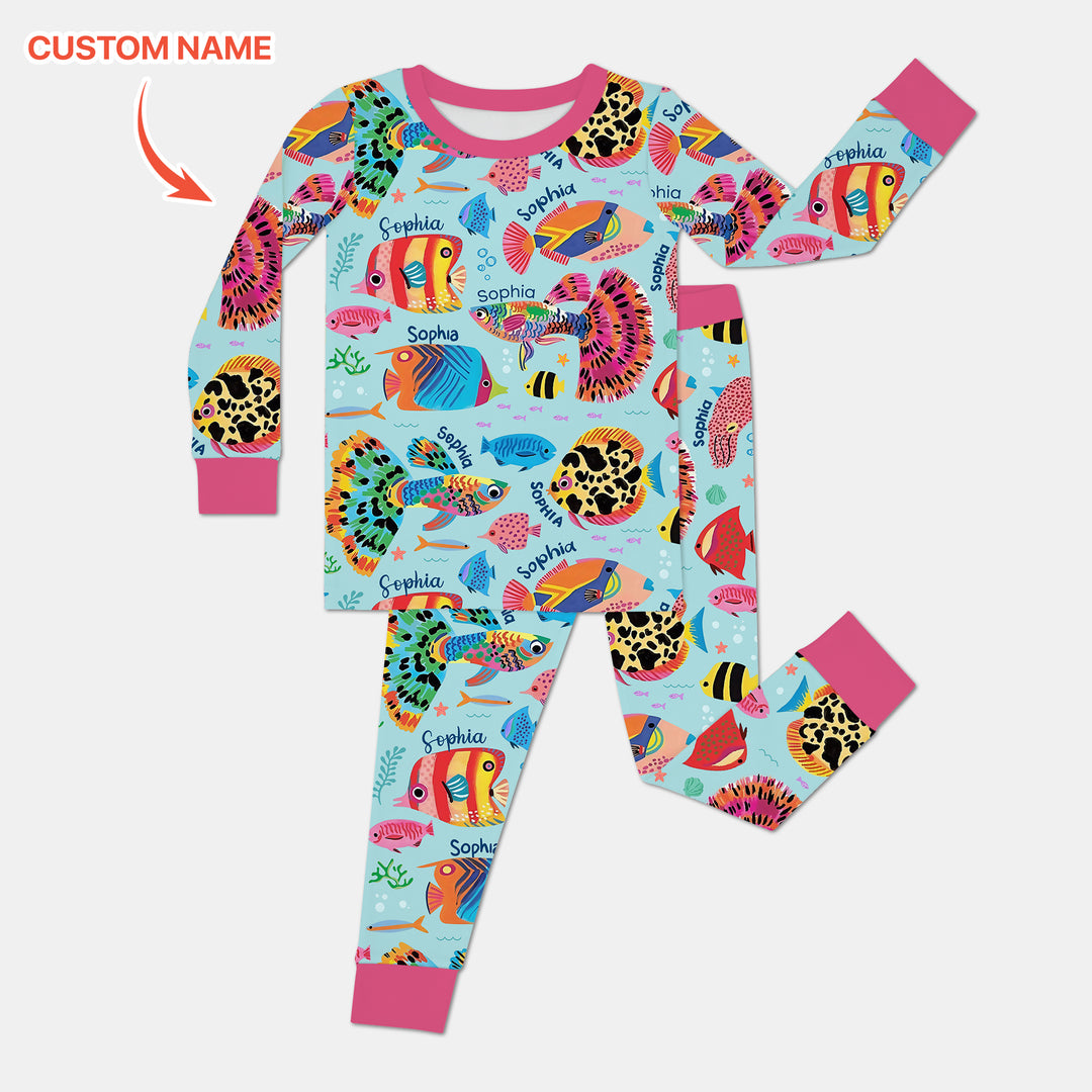 Custom Name Fish Dream Two Piece Long Sleeve Pajama Set