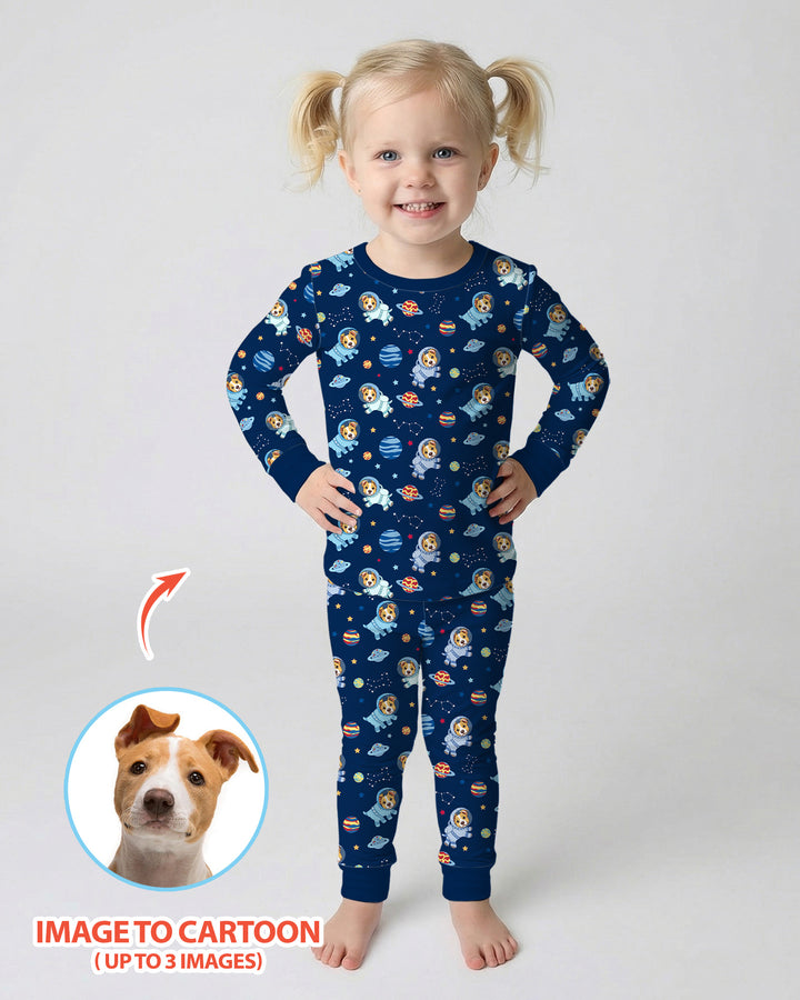 Astronaut Custom Pet Image Family Matching Bamboo Two Piece Long Sleeve Pajama Set