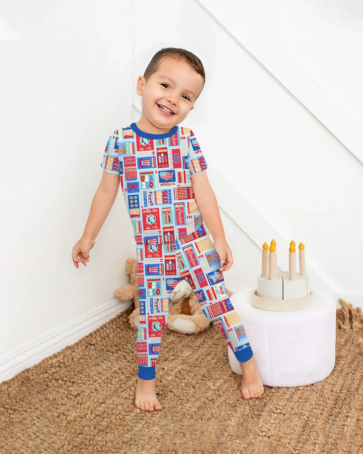 Patriotic Matchbox Family Matching Bamboo Two Piece Short Sleeve Pajama Set