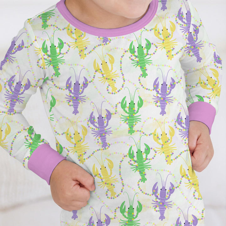 Mardi Gras Crawfish Family Matching Two Piece Long Sleeve Pajama Set
