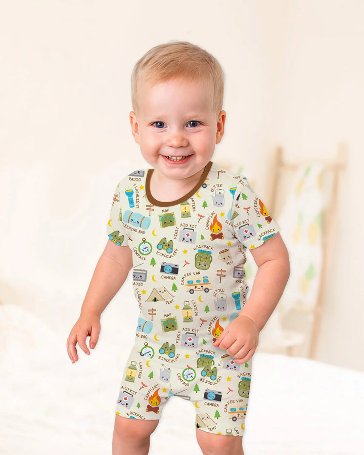 Little Camp Adventure Family Matching Two Piece Short Sleeve Shorts Pajama Set