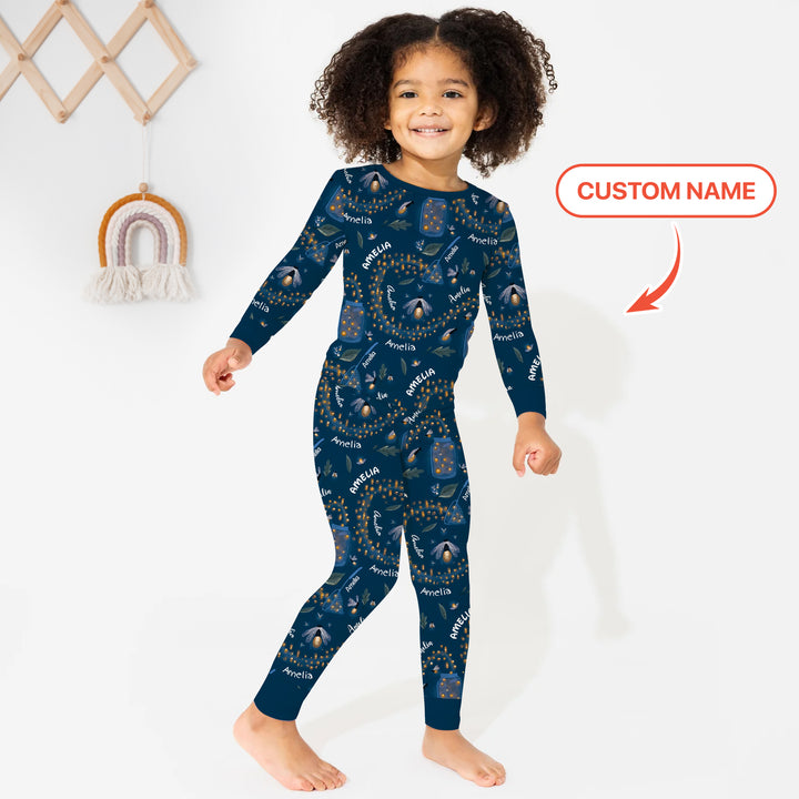Custom Name Catching Fireflies Two Piece Long Sleeve Pajama Set