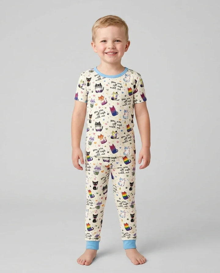 Loved & Safe Kitties Family Matching Bamboo Two Piece Short Sleeve Pajama Set