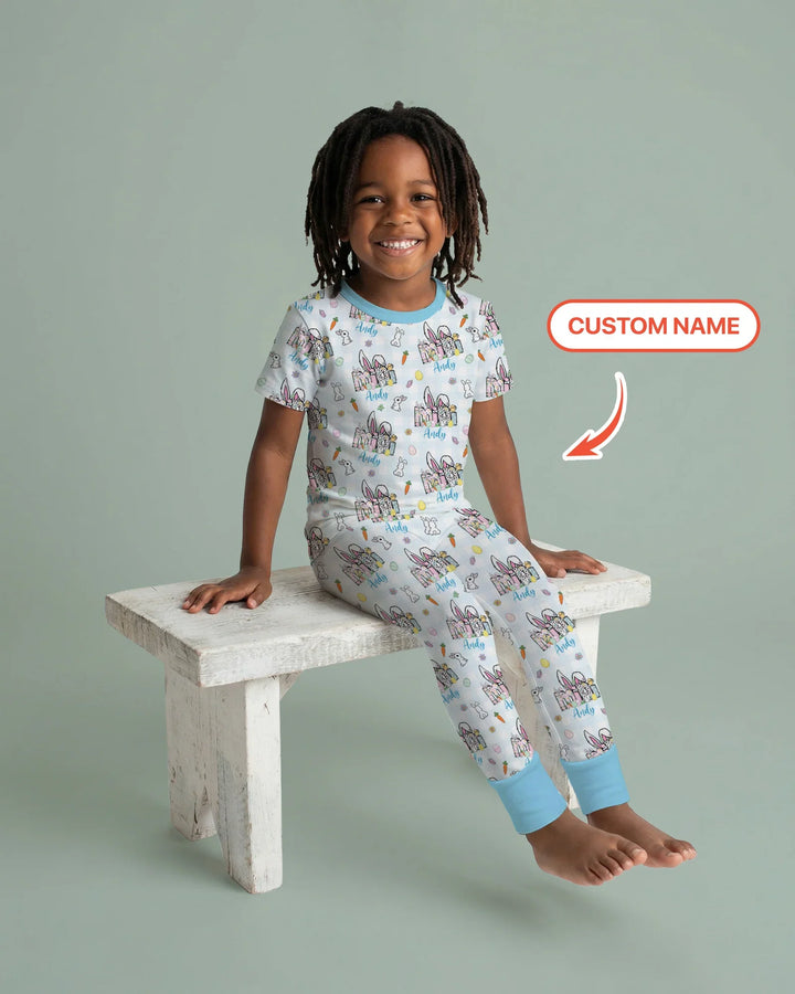 Custom Name Easter Family Matching Two Piece Short Sleeve Pajama Set