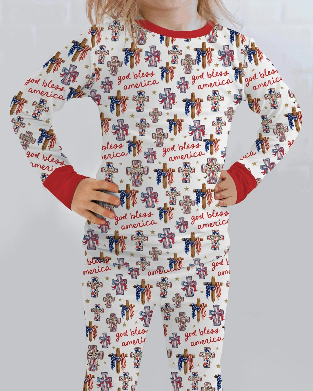 God Bless America Family Matching Bamboo Two Piece Long Sleeve Pajama Set