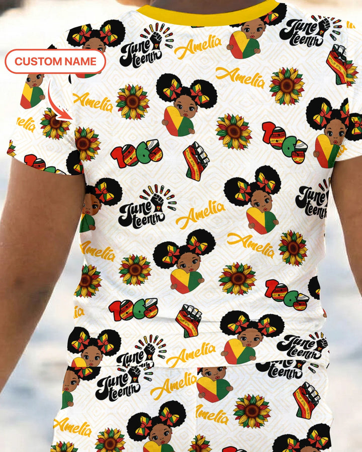 Custom Name Bloom in Freedom Bamboo Two Piece Short Sleeve Shorts Pajama Set