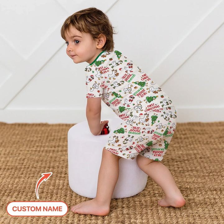 Custom Name "Silly Goose" Two Piece Short Sleeve Shorts Pajama Set (Green) , Custom Name "Silly Goose" Two Piece Short Sleeve Shorts Pajama Set (Green) - 12-18M