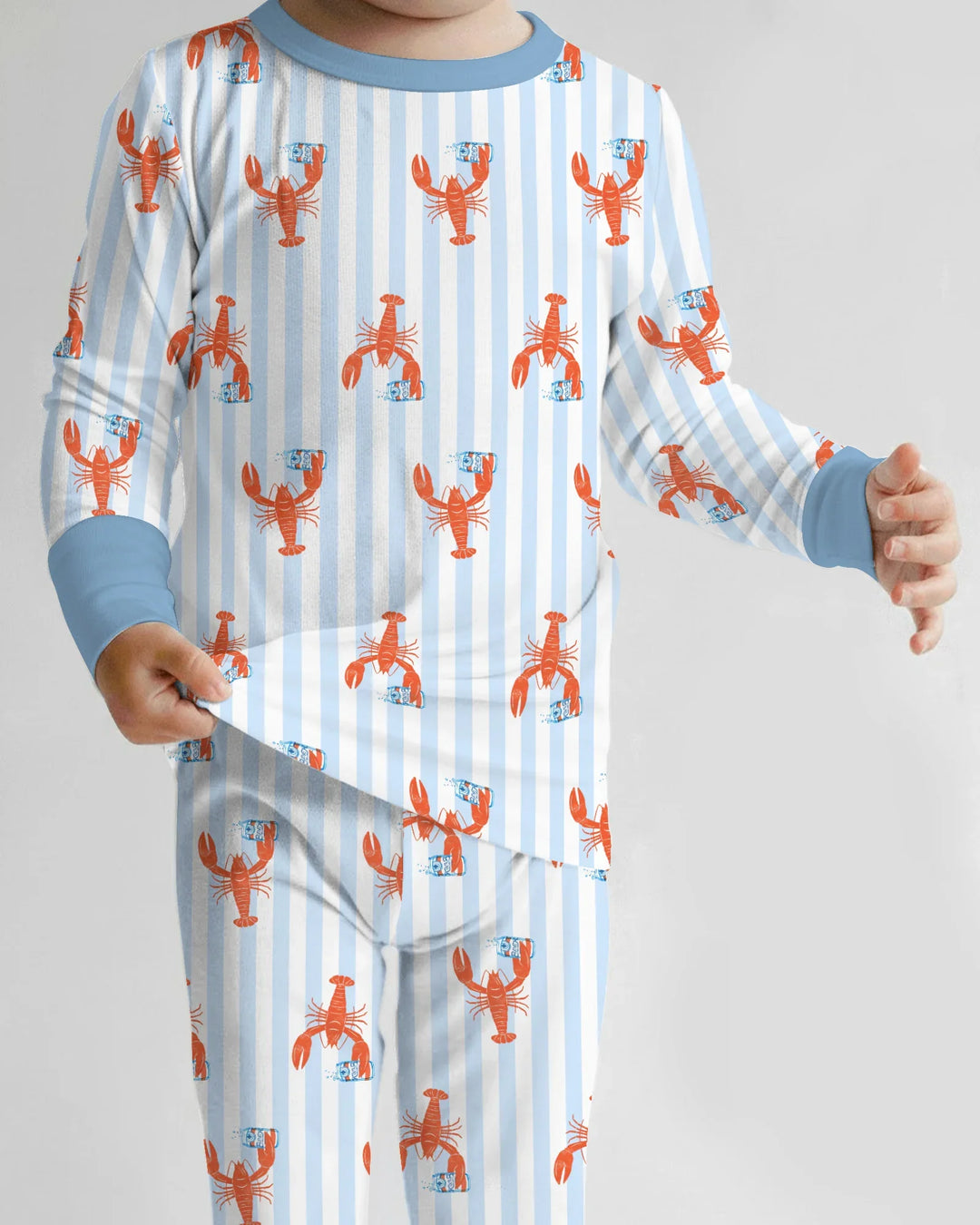 Conjunto de pijama de dos piezas de bambú de manga larga con nombre personalizado, diseño de cerveza y cangrejo de río